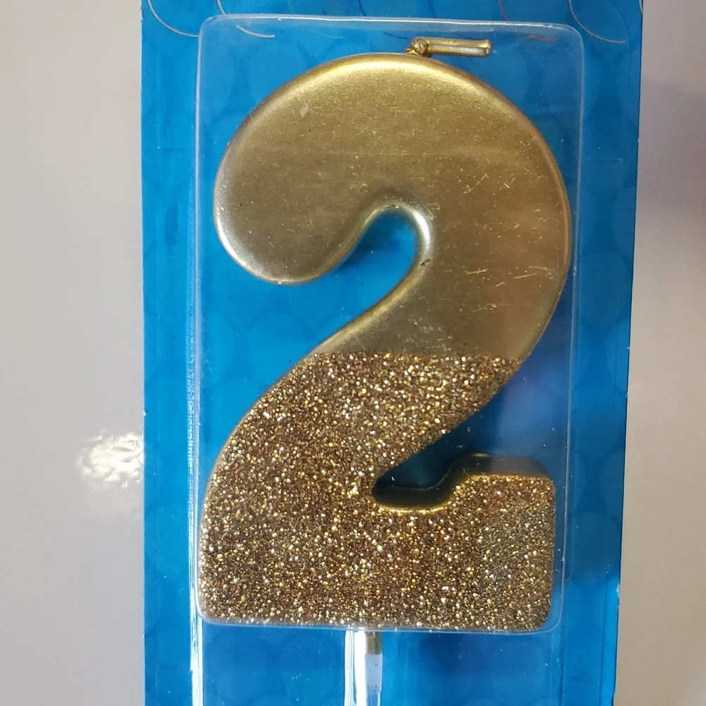 Gold Glitter Number 2 Candle Birthday Anniversary Celebration